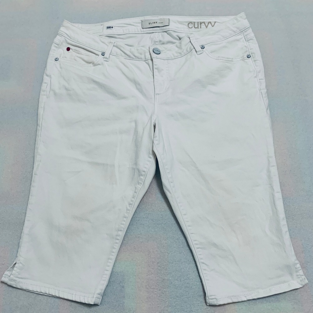 Slink Jeans Bermuda Shorts Women's 18 White Curvy Fit Stretch Denim